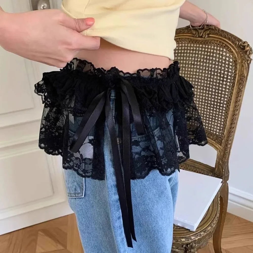 ceinture vintage dentelle noire blanc noeuds romantique extensible printemps été féminine median age