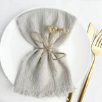 lot dix serviettes table coton beige clair franges rustiques mariage décoration chic maison