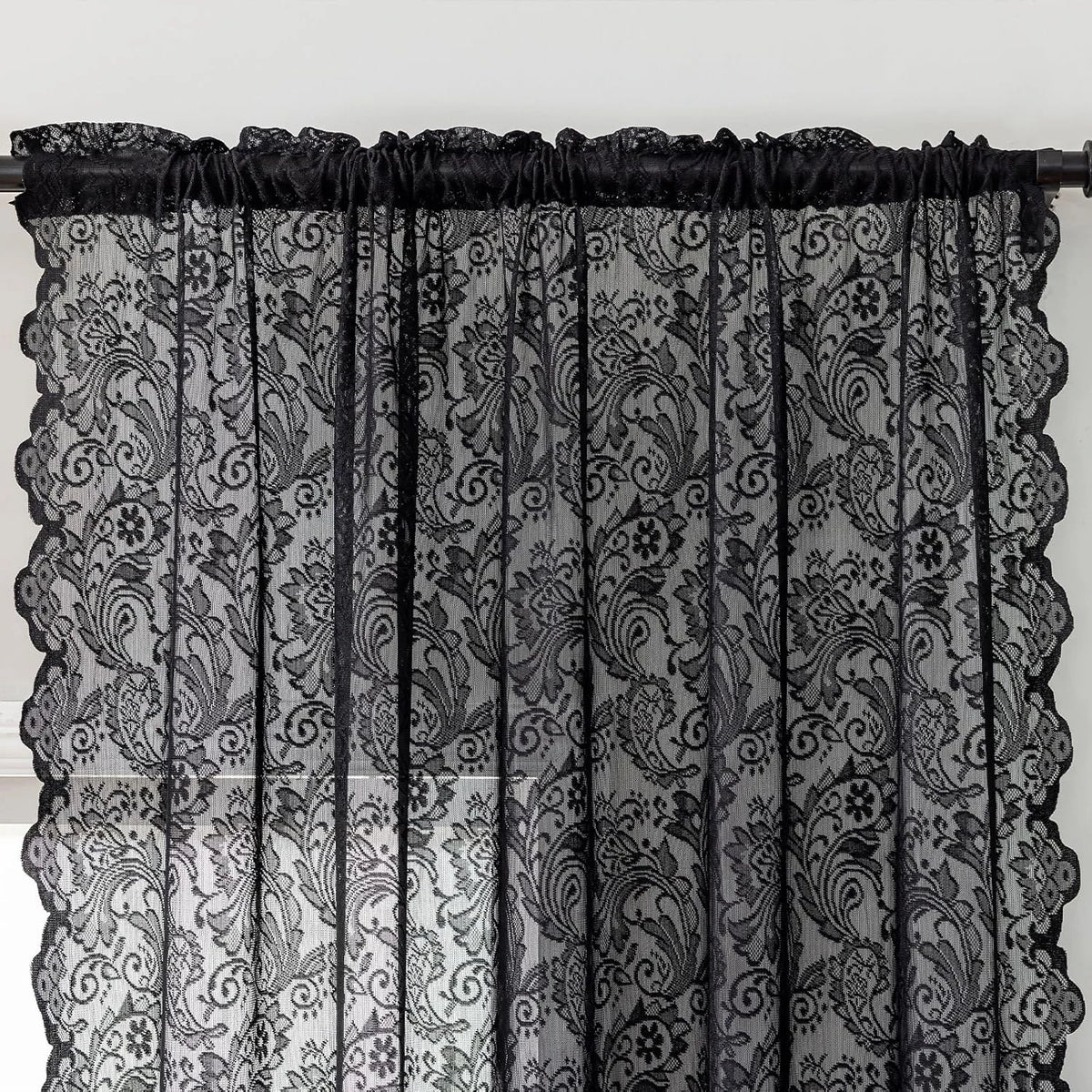 rideau noir floral transparent classique salon 100 polyester