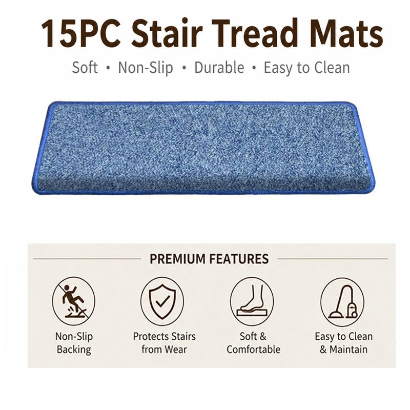 tapis d'escalier moderne antidérapant 15 pièces adhésif beige clair texture tissée polyester