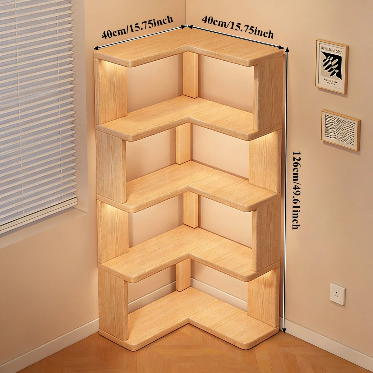 étagère d'angle bois naturel moderne étagère rangement bois multiétagée assemblage maison contemporaine