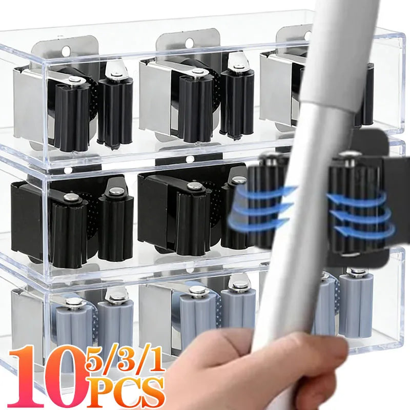 organisateur mural support balai serpillière acier inoxydable clips fixation moderne rangement crochets transparent