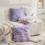 coussin décoratif texturé doux violet clair blanc motif géométrique polyester 45x45cm