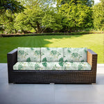 housses canapé extérieur impression tropicale feuilles fleurs gris foncé moderne lavable coussins table basse
