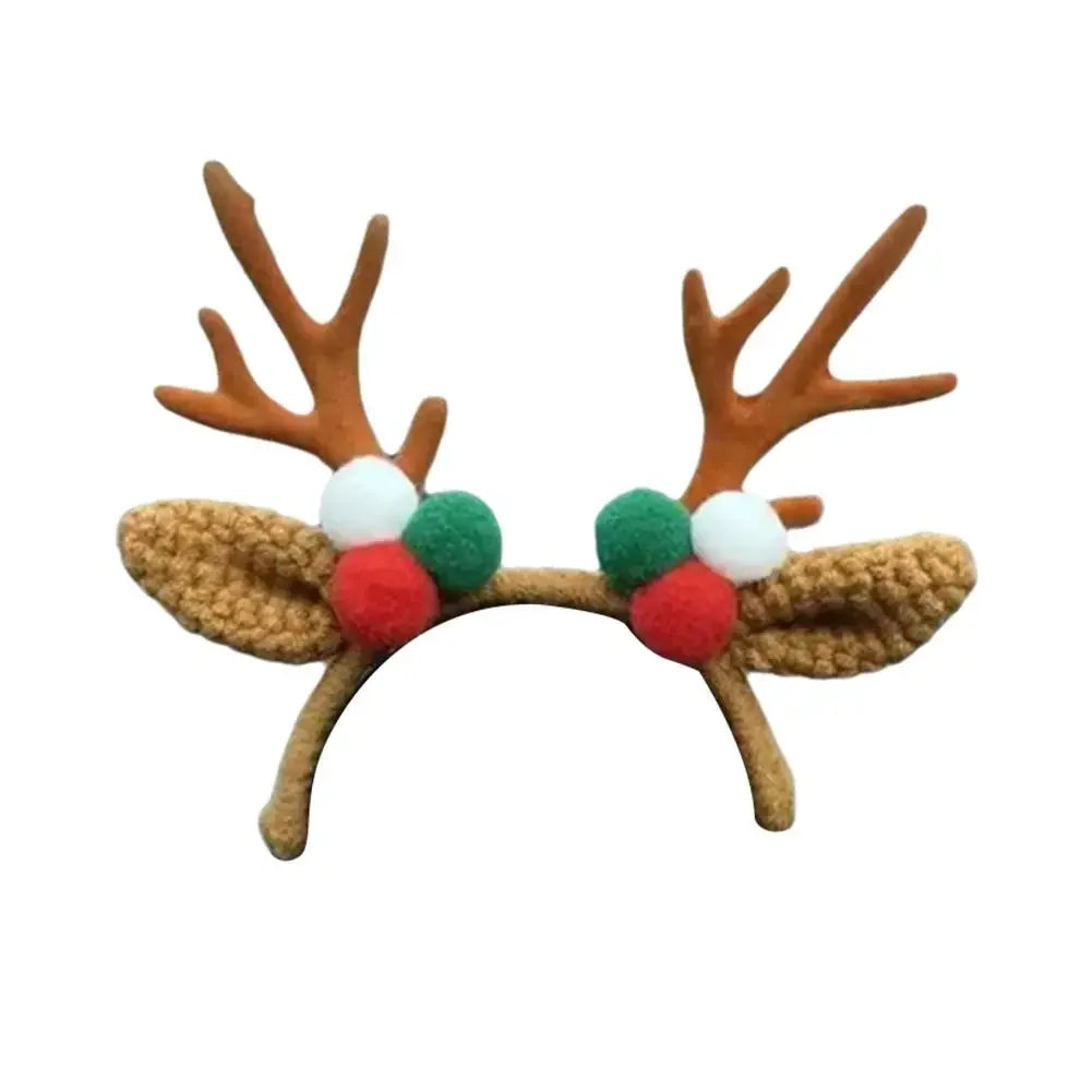 couronne cerf rouge marron blanche peluche crochetée festive élastique pompons fleurs artificielles