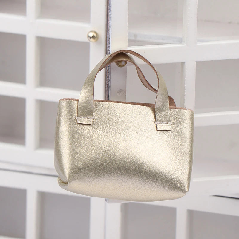 sac main miniature blanc marron texture tissée poignées détachables accessoire poupée classique simple 12