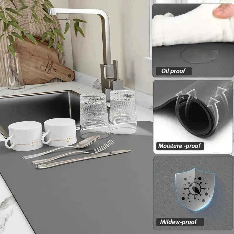 tapis cuisine gris antidérapant absorbant séchage rapide caoutchouc protection plan travail moderne
