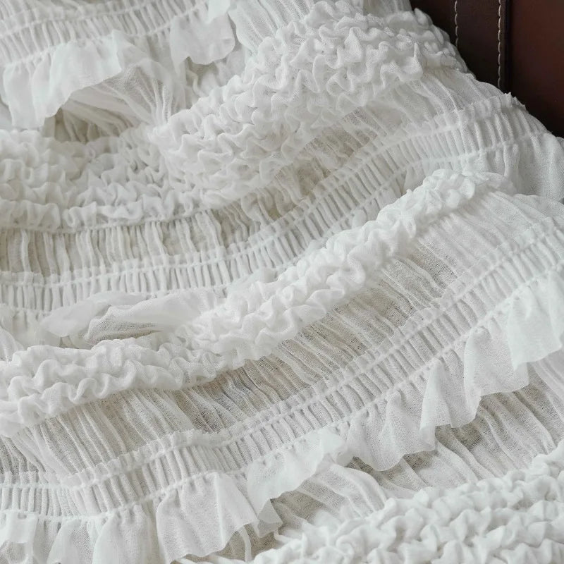 tissu mousseline rose blanc vintage romantique pli fronce dentelé occasion mariage 100 polyester