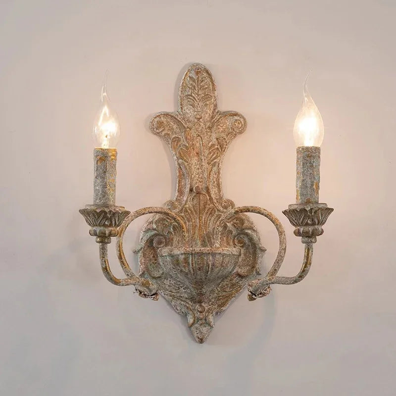 Applique murale double tête en fer antique noir rétro américain vue de face