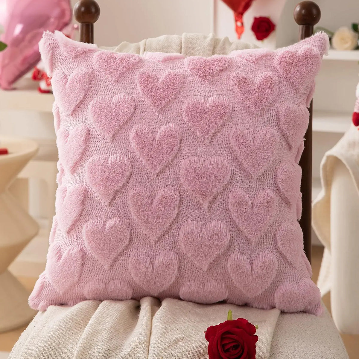 coussin forme cœur rose clair peluche douce moderne bébé 30x40cm confortable non amovible lavable