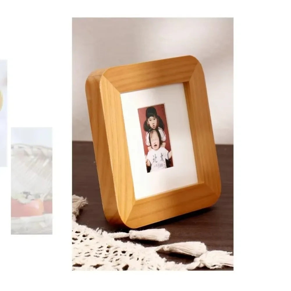 cadre photo moderne 9x9cm marron blanc bois carré arrondi enfant déco maison minimaliste