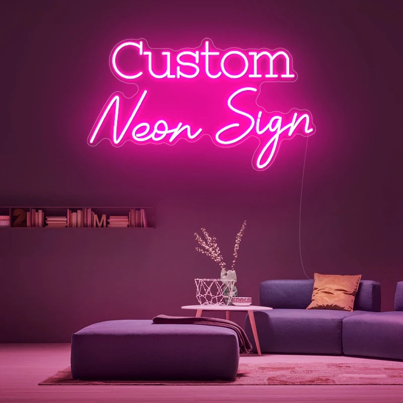 panneau néon personnalisable lettres stylisées moderne rose blanc jaune bleu vert lumineux autoinstallation chambre