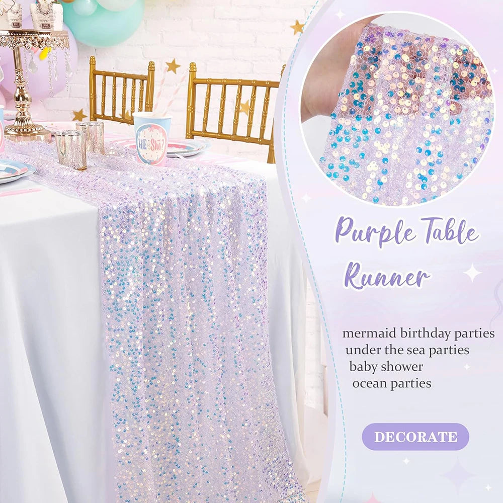 nappes sequins violet rose festives tables deco mariage anniversaire semi transparent tulle sirène
