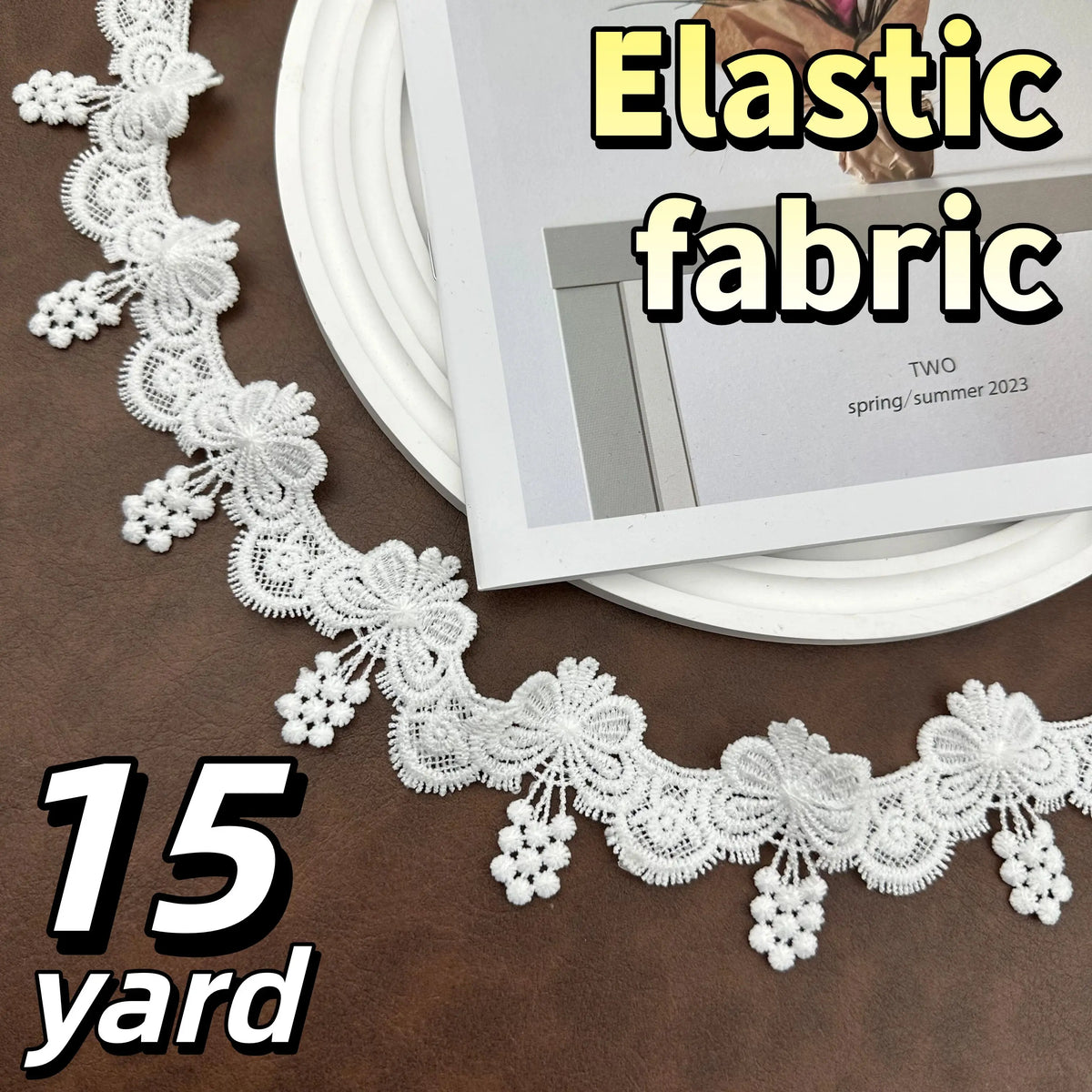 ruban dentelle blanc motif floral mariage largeur 1.97in polyester élastique robes décorations textiles maison