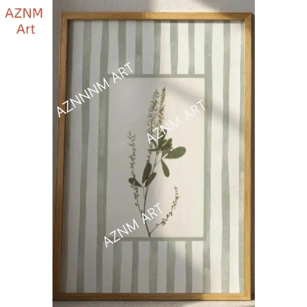 affiche encadrée minimaliste naturel fleurs vertes rayures verticales toile 40x50cm 30x40cm 20x30cm