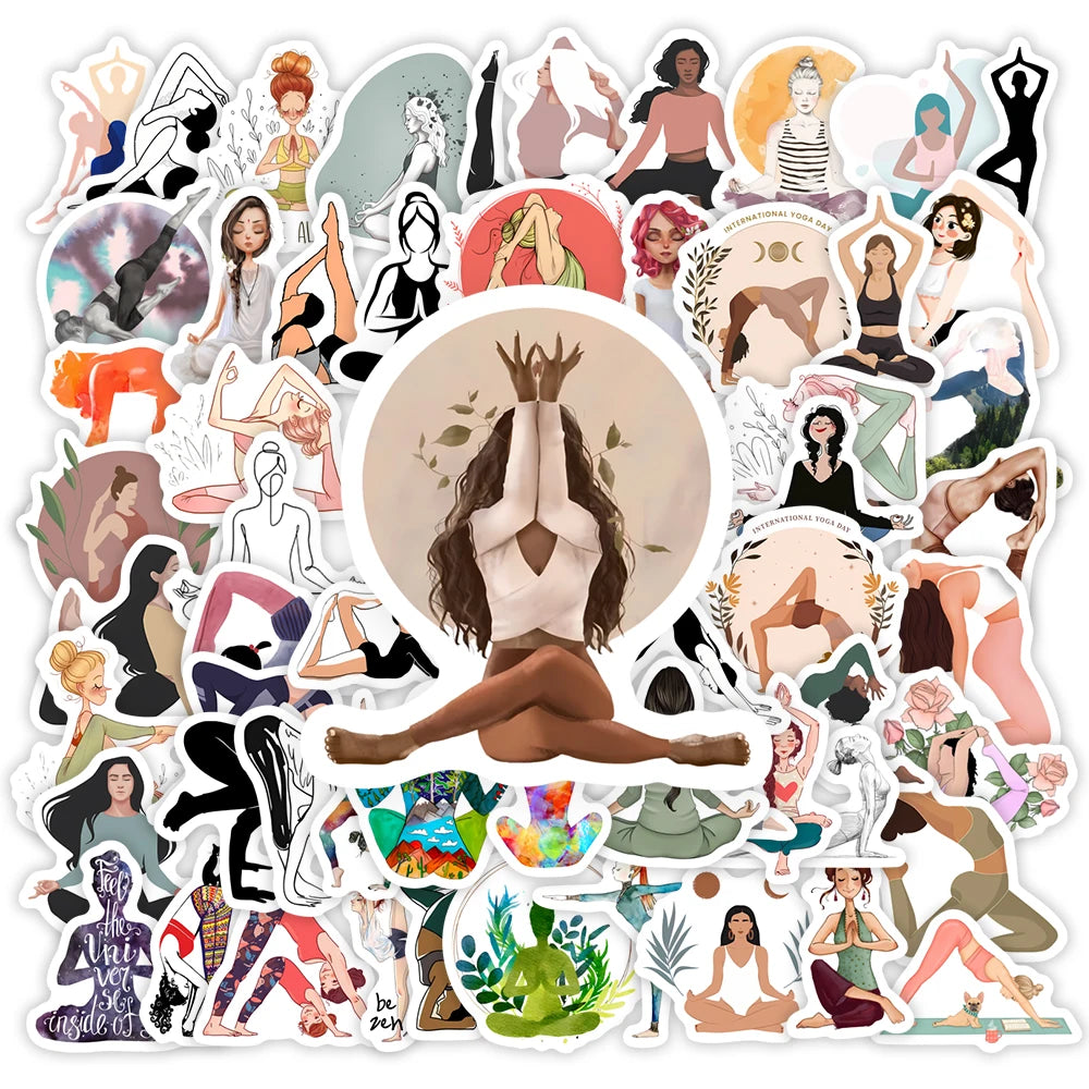 sticker yoga personnages floral géométrique opaque illustré adhésif multiusage portable scrapbook bouteille