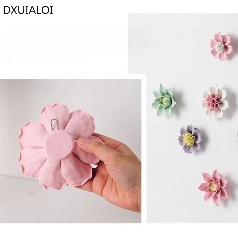 décoration murale fleur céramique moderne vert rose blanc violet feuilles adhésif salon chambre