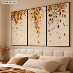 tableau moderne feuilles d'automne toile sans cadre beige marron doré nature morte pièces décoration