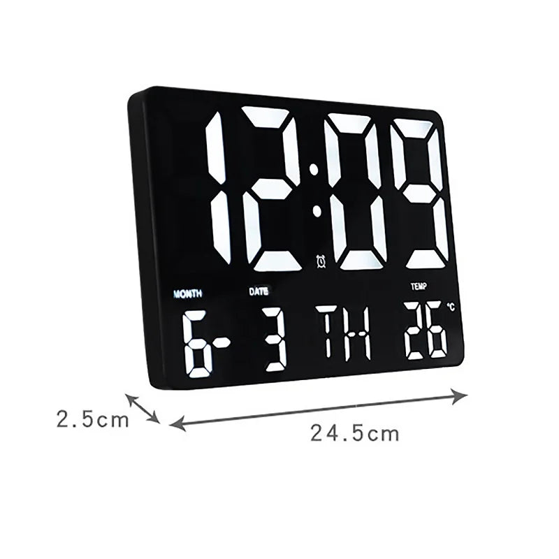 horloge murale numérique moderne LED noir blanc température date alarme télécommande