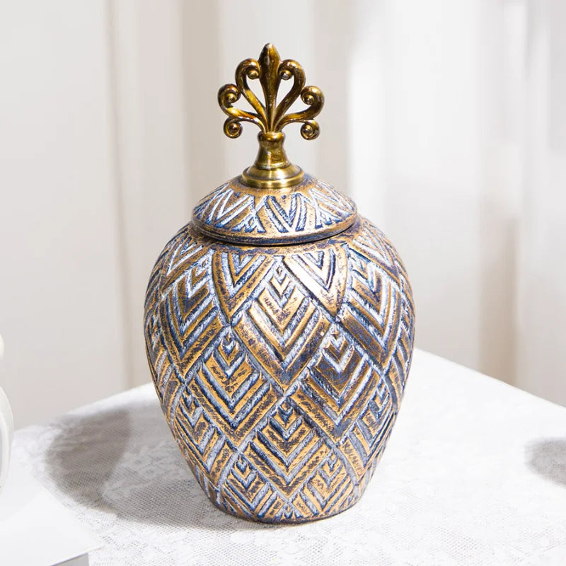 vases decoratifs bleu or bronze fleurs geometriques texturés vintage art deco