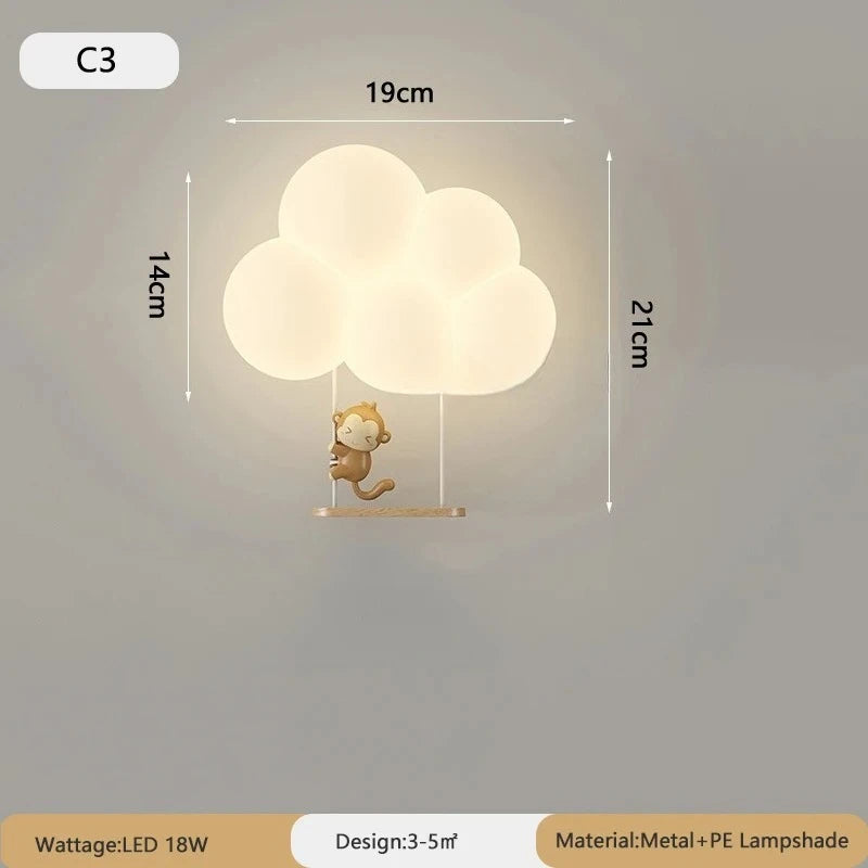 lampe murale nuage animaux blanc moderne enfant figurines souris singe lapin led