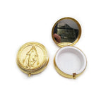 miroir compact argenté bleu doré violet rose religieux classique vierge marie texte
