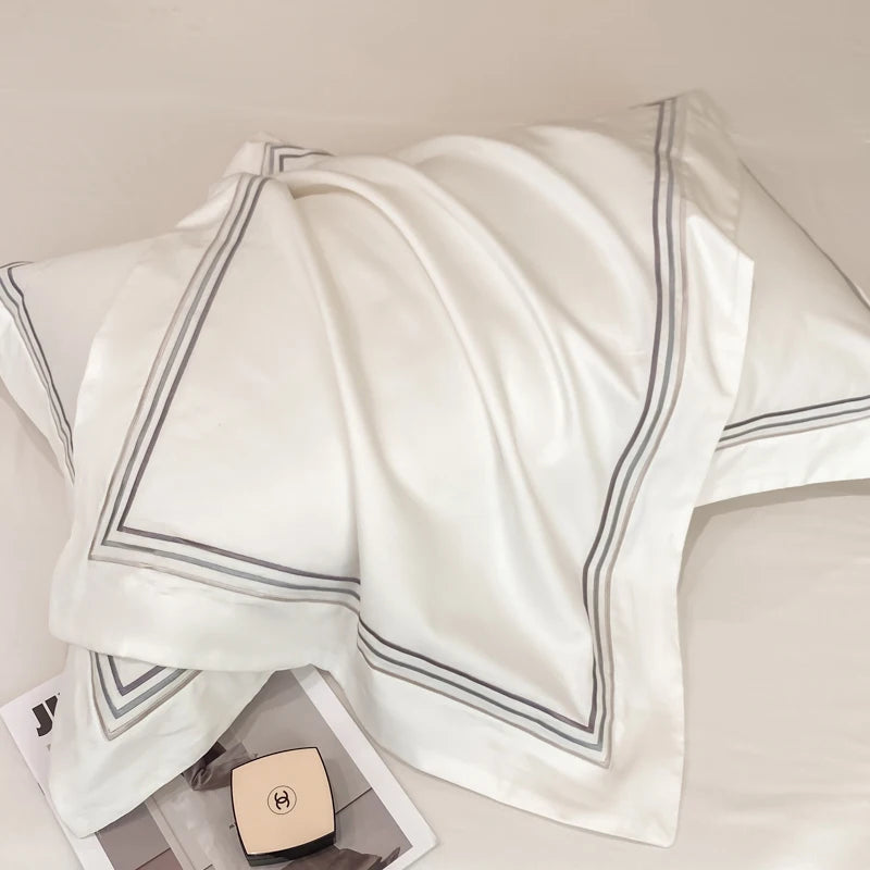 ensemble literie blanc rayures gris moderne zippé king size pièces ultra doux