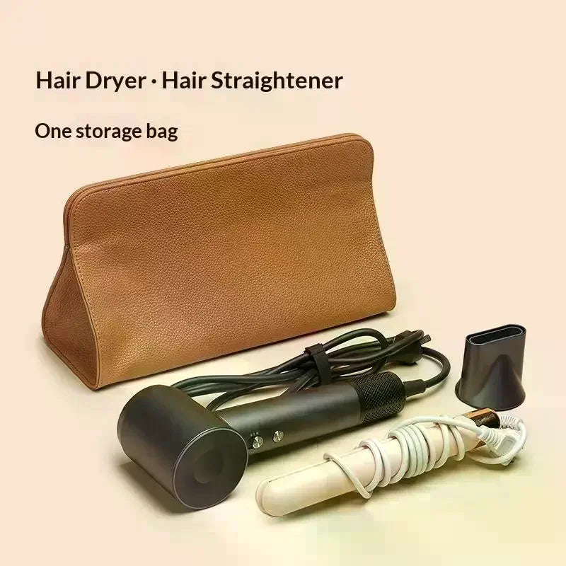 sac rangement aspirateur cheveux fer lisser cordon moderne texture cuir noir marronclair