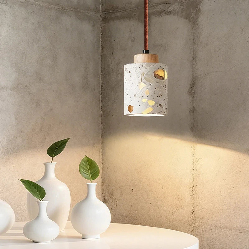 lampe suspendue moderne terrazzo pierre colorée blanc marron salon chambre restaurant étude cuisine hall
