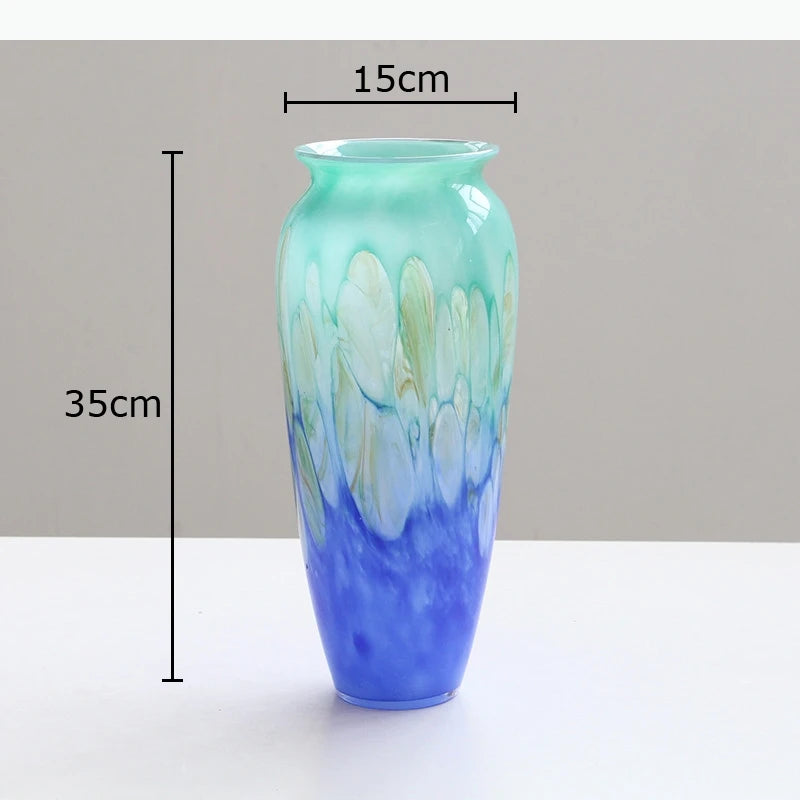 vase verre dégradé couleur bleu orange moderne décoration table arrangement fleurs artistique
