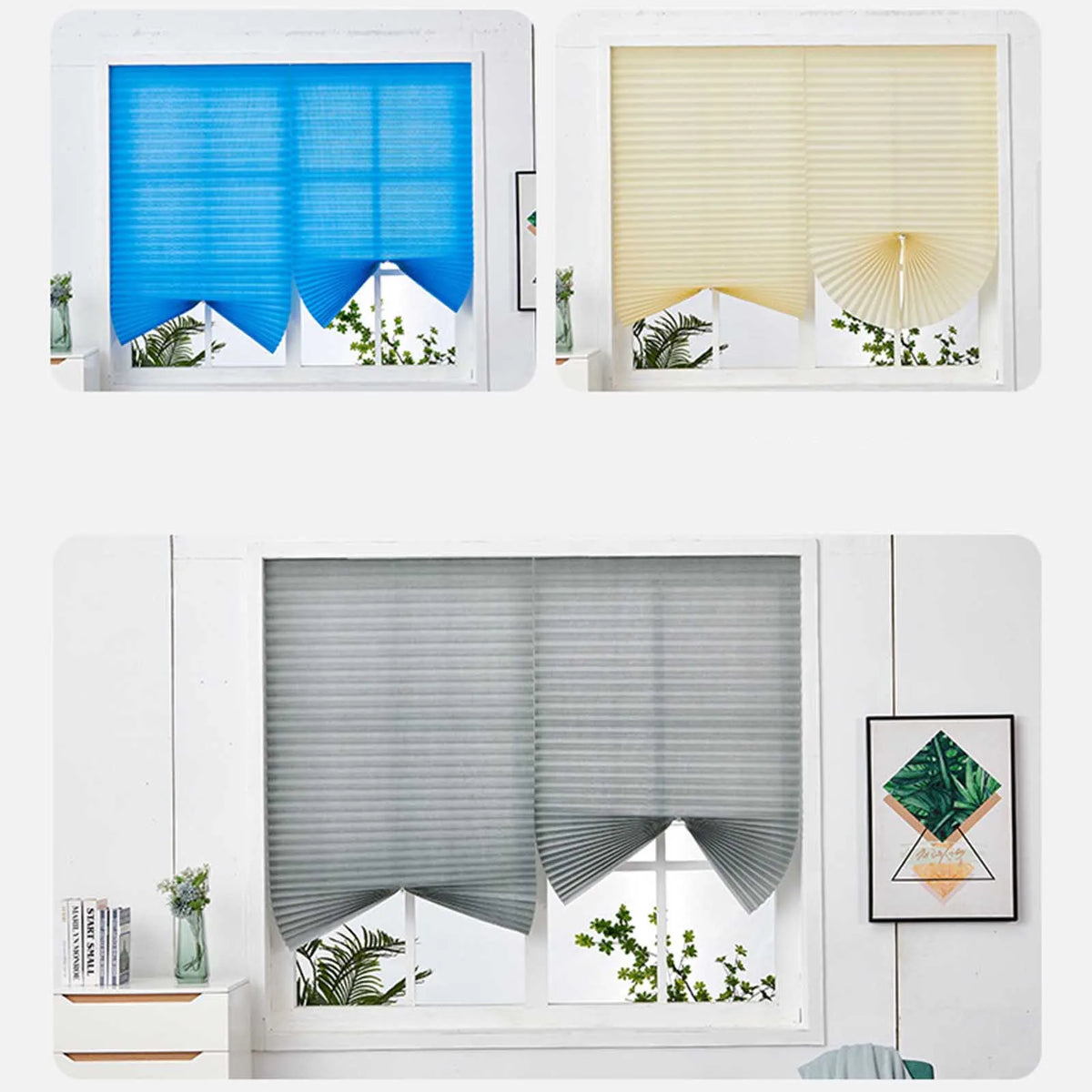 Stores plissés gris bleu beige noir plissés modernes clips intégrés puits lumière 90x150cm