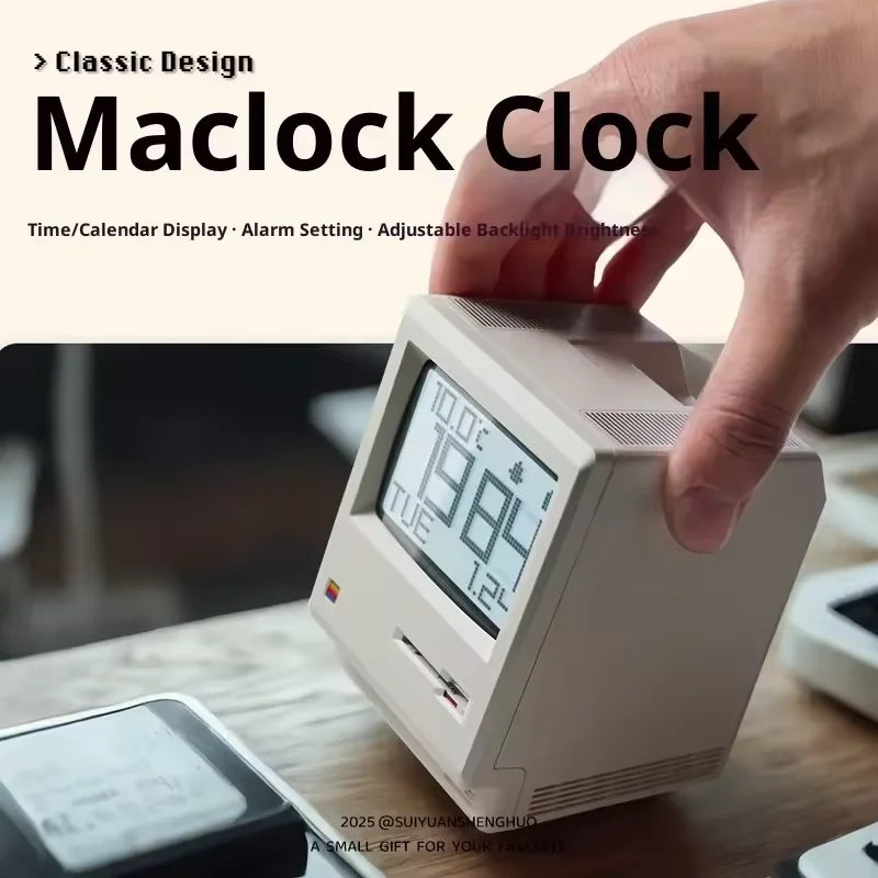 horloge rétro écran led blanc affichage heure date pixelisée classique numérique