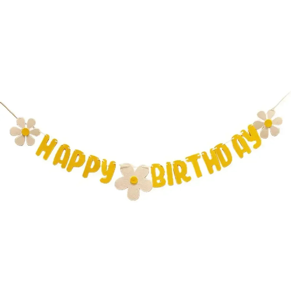 guirlande fête happy birthday jaune blanc fleurs lettres décorative anniversaire festif