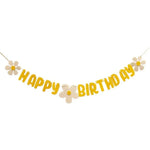 guirlande fête happy birthday jaune blanc fleurs lettres décorative anniversaire festif