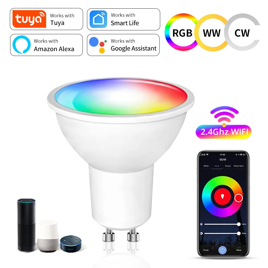 ampoule led gu10 blanc moderne wifi alexa google assistant 2700k 6500k 5w 7w 9w