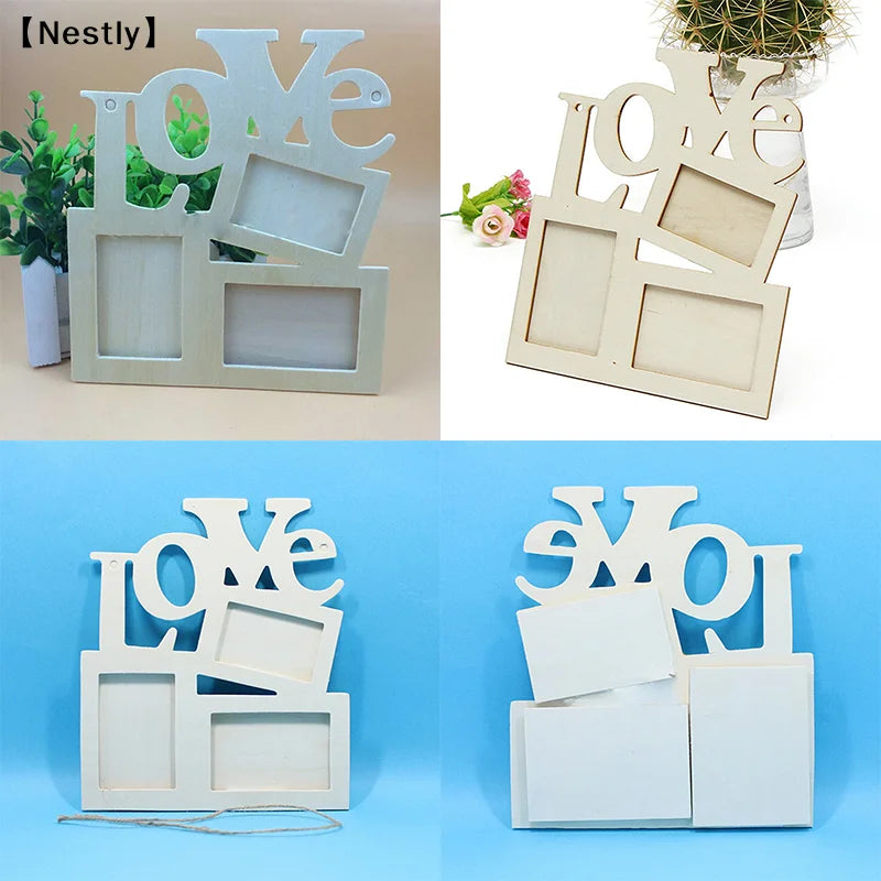 cadre photo mural bois love lettre moderne naturel sans fixation