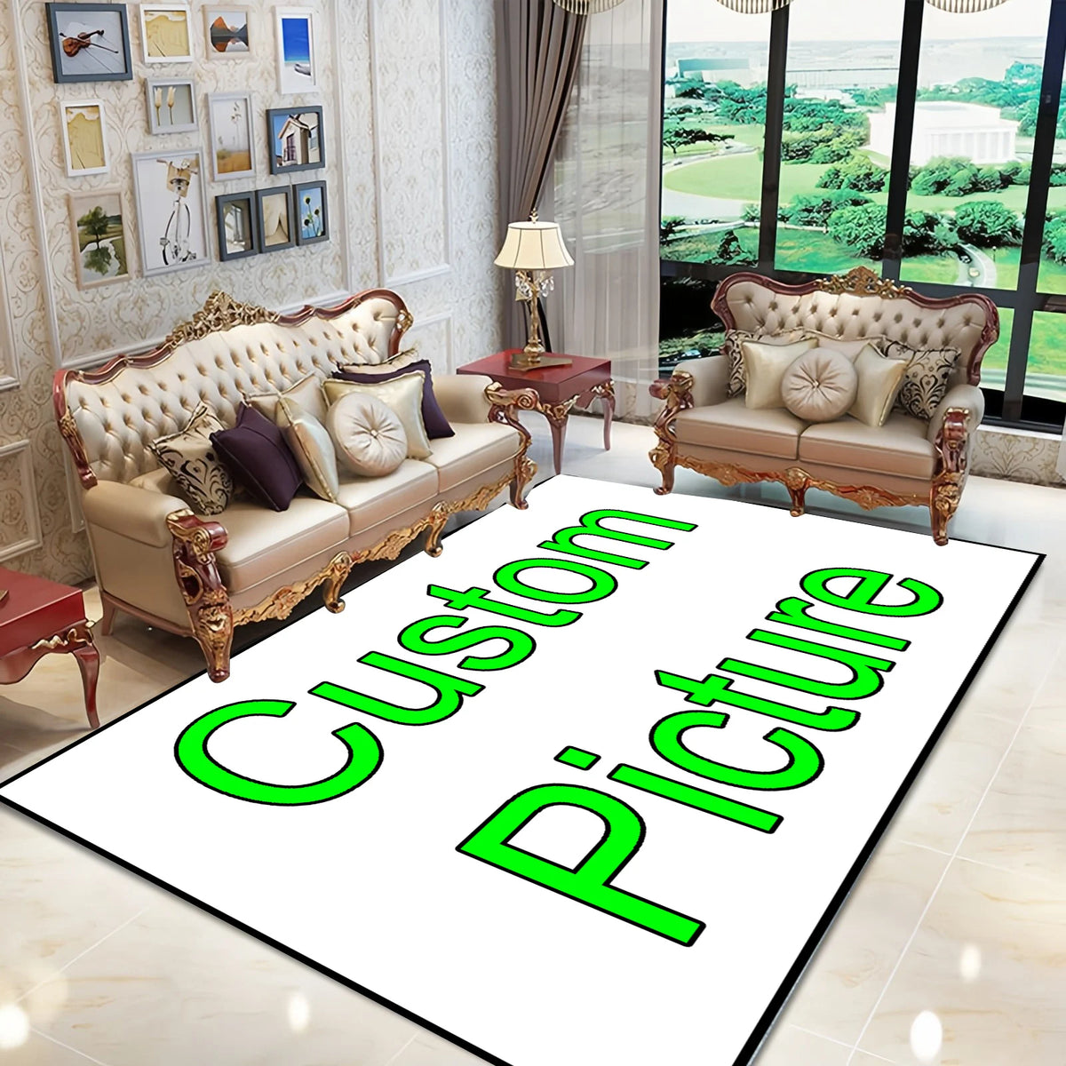 tapis personnalisé moderne rectangle blanc vert flocage caoutchouc géométrique polyester