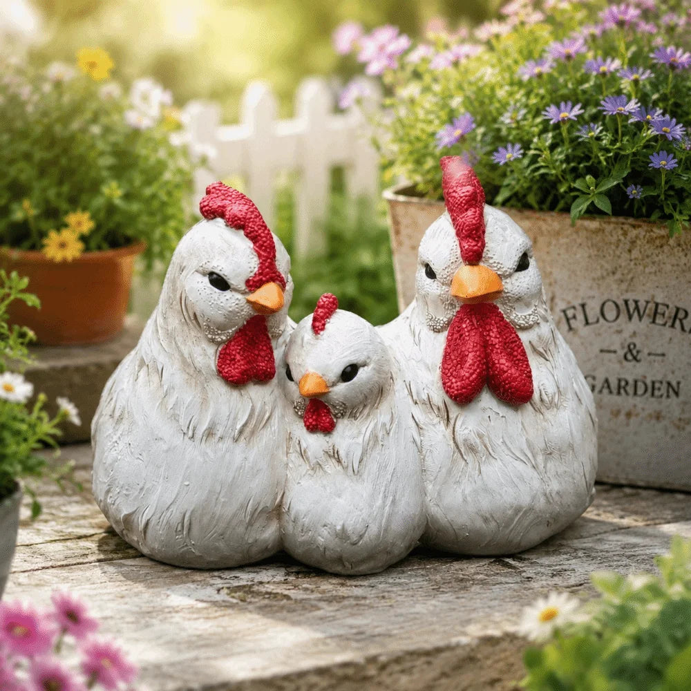 statues jardin poules résine blanc rouge rustique pots fleurs verte imitation plumes chambreextérieur