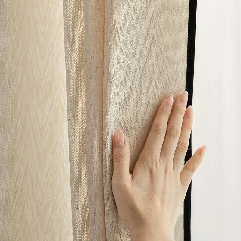 rideau beige clair moderne tissu texturé rayures diagonales opaque salon chambre maison