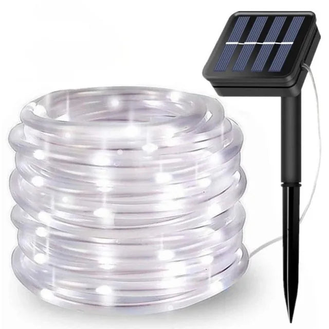 guirlande lumineuse solaire 30m blanc chaud filament fibre optique moderne