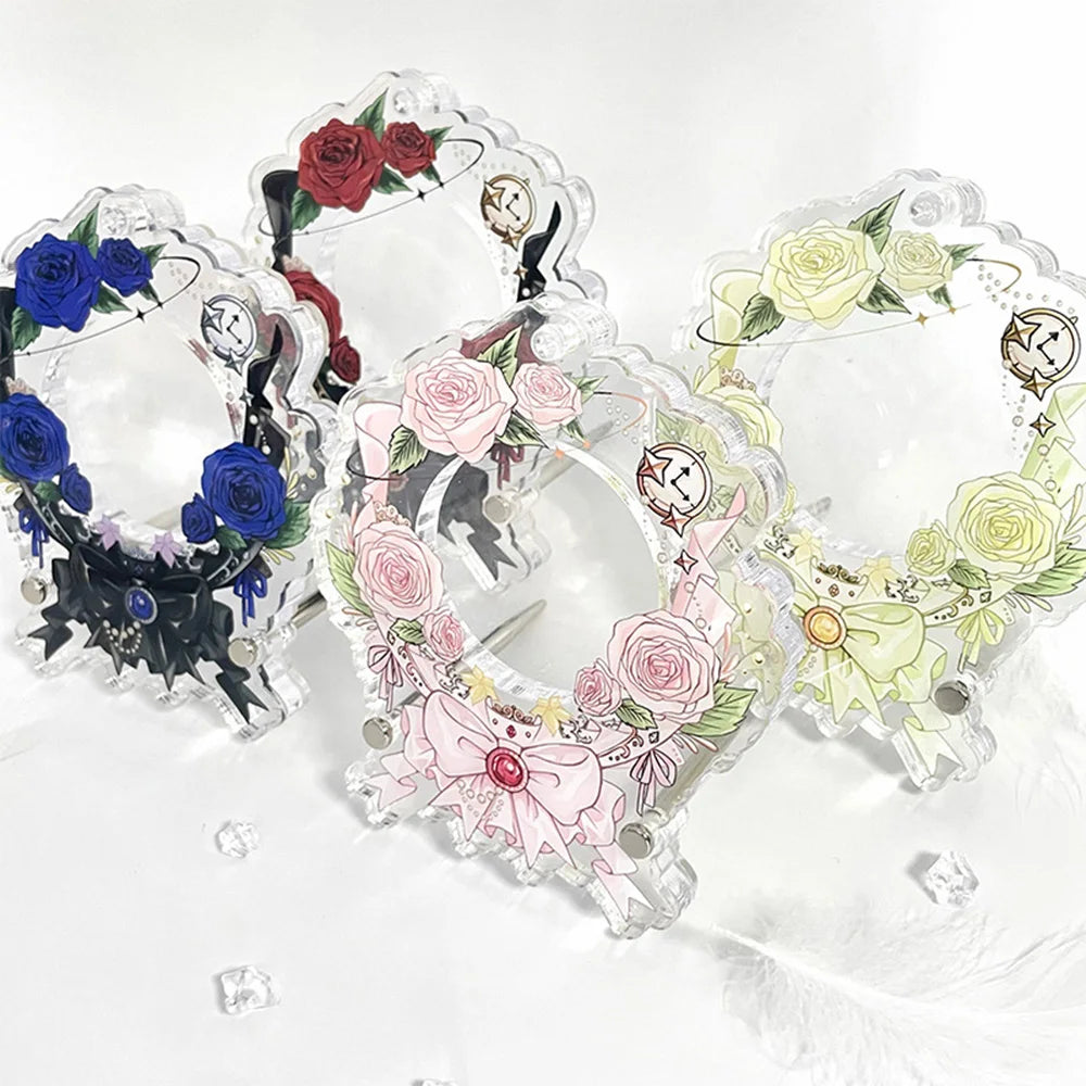 cadre photo transparent fleurs roses étoiles rubans clips métalliques artisanal détaillé support rangement badge