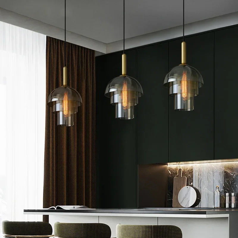 lampe suspendue moderne élégante dorée transparente câble noir ampoule e27 chambre salon
