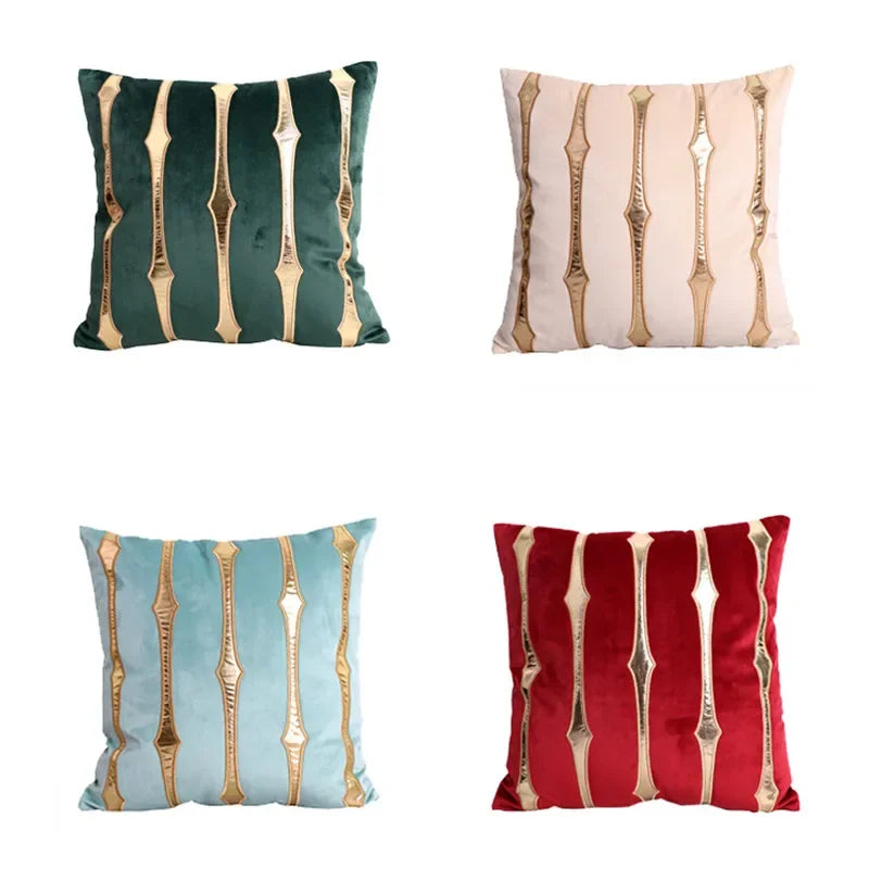 housse coussin velours carré rayé doré brodé moderne décoration maison lit salon chambre voiture