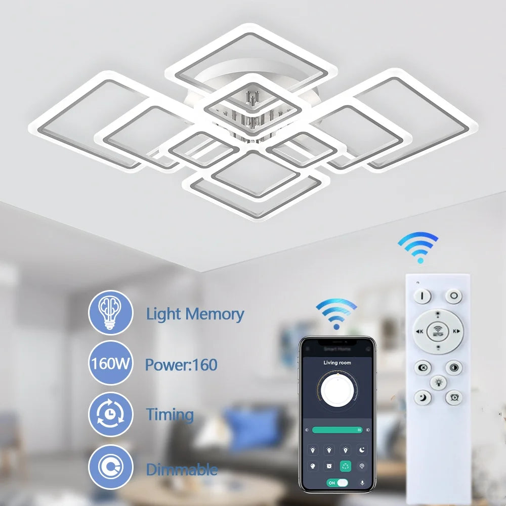 plafonnier led moderne minimaliste blanc carrés superposés éclairage quotidien télécommande application mobile