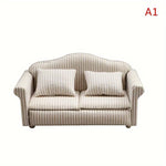 miniatures meubles classiques canapé fauteuil beige rayures coussins tissu texturé traditionnels