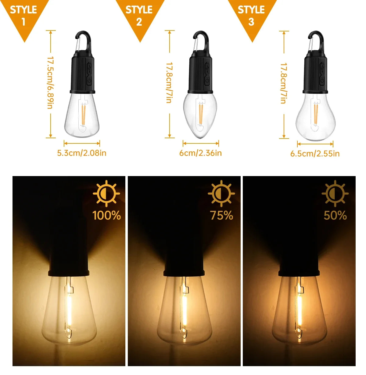 lampe camping led rechargeable usb transparent vintage modes éclairage indice ip65