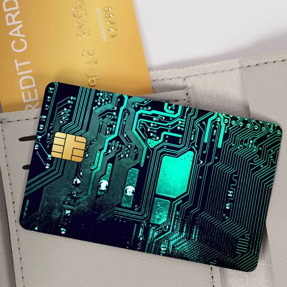 carte bancaire personnalisée adhésive circuit imprimé vert fond noir étanche résistante rayures empreintes digitales