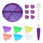 palette broderies six compartiments violet bleu vert rose moderne diagonales géométriques opaques brosse incluses.codes
