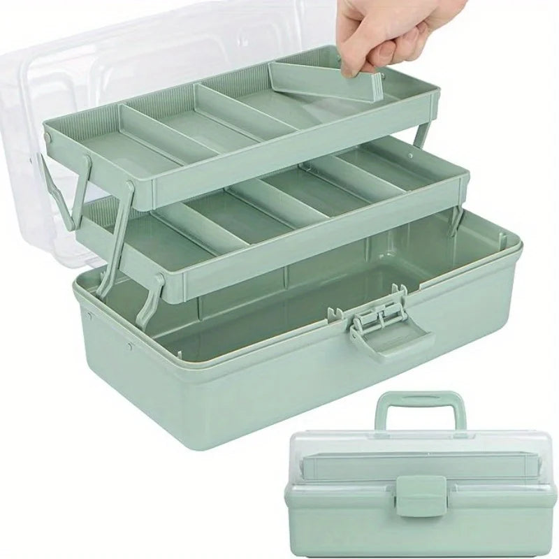 organisateur rangement boîte multi étages vert clair blanc compartiments plastique transparent utilitaire outils fournitures