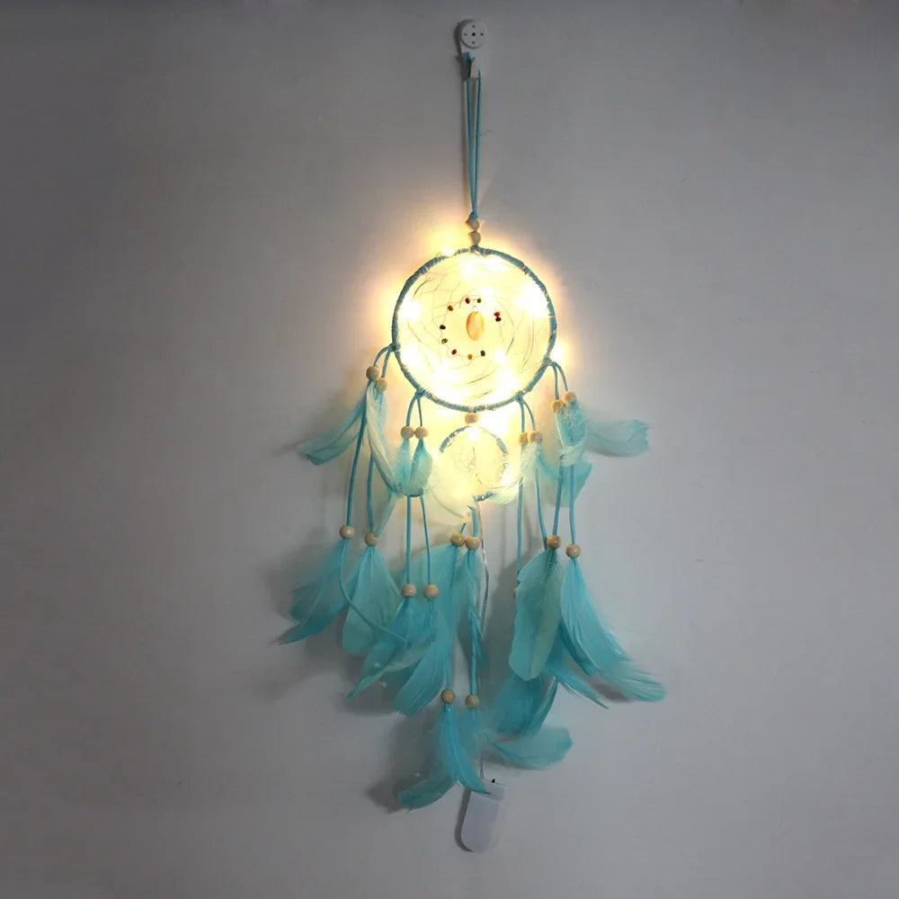 Attrape rêves lumineux multicolores plumes décoration chambre Boho chic éviter maux cadeau original